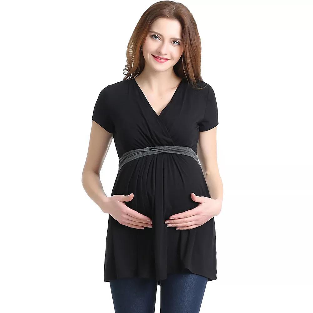 Maternity Pokkori Faux-Wrap Nursing Top, Women's, Size: Large-Mat, Black Product Image