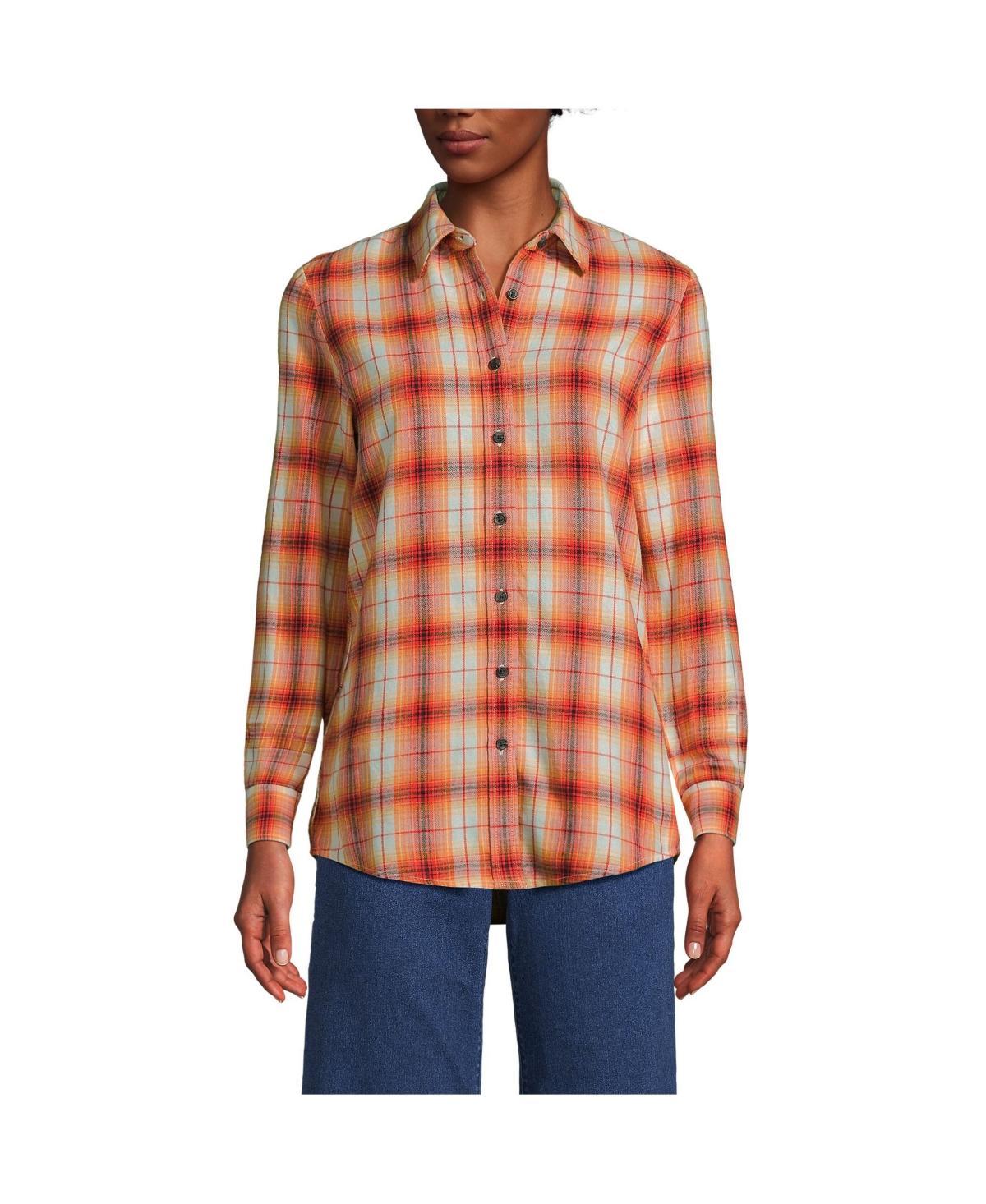 Women's Lands' End Flannel Boyfriend Shirt, Size: XS, Ivory Blue Plaid Product Image