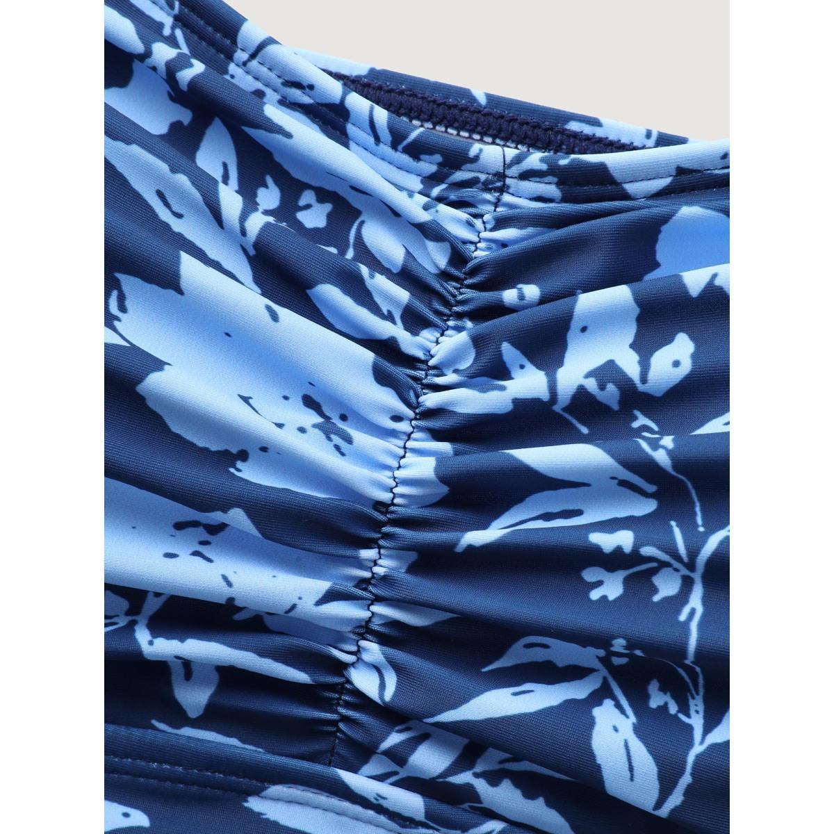 Plus Size Floral Fit and Flare Swim Dress Women's Swimwear Mediumblue Beach Bodycon Heart neckline High stretch Curve Swim Dresses BloomChic 22-24/3X Product Image