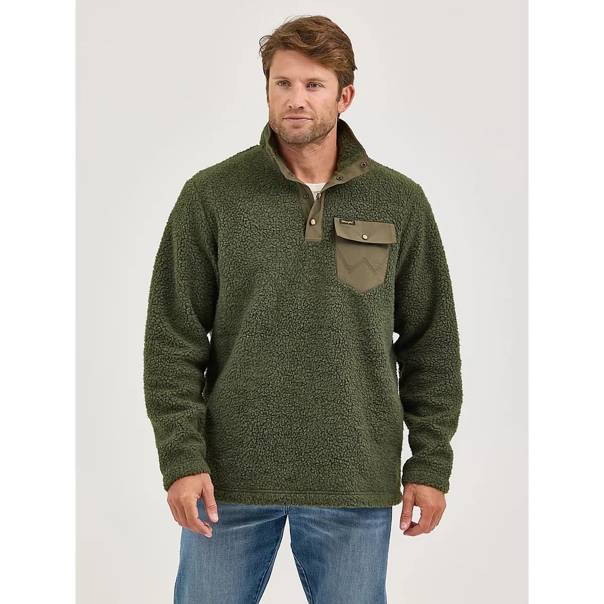 Men's Wrangler Quarter Snap Sherpa Pullover Leaf Product Image