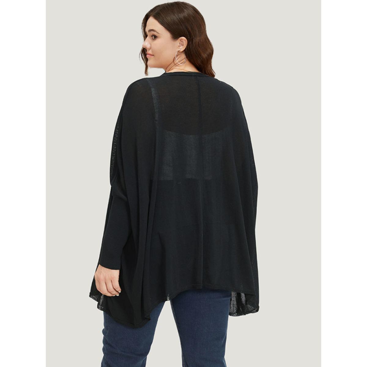 Plus Size Plain Open Front Batwing Sleeve Elastic Cuffs Cardigan Black Women Casual Loose Long Sleeve Everyday Cardigans BloomChic 10/M Product Image