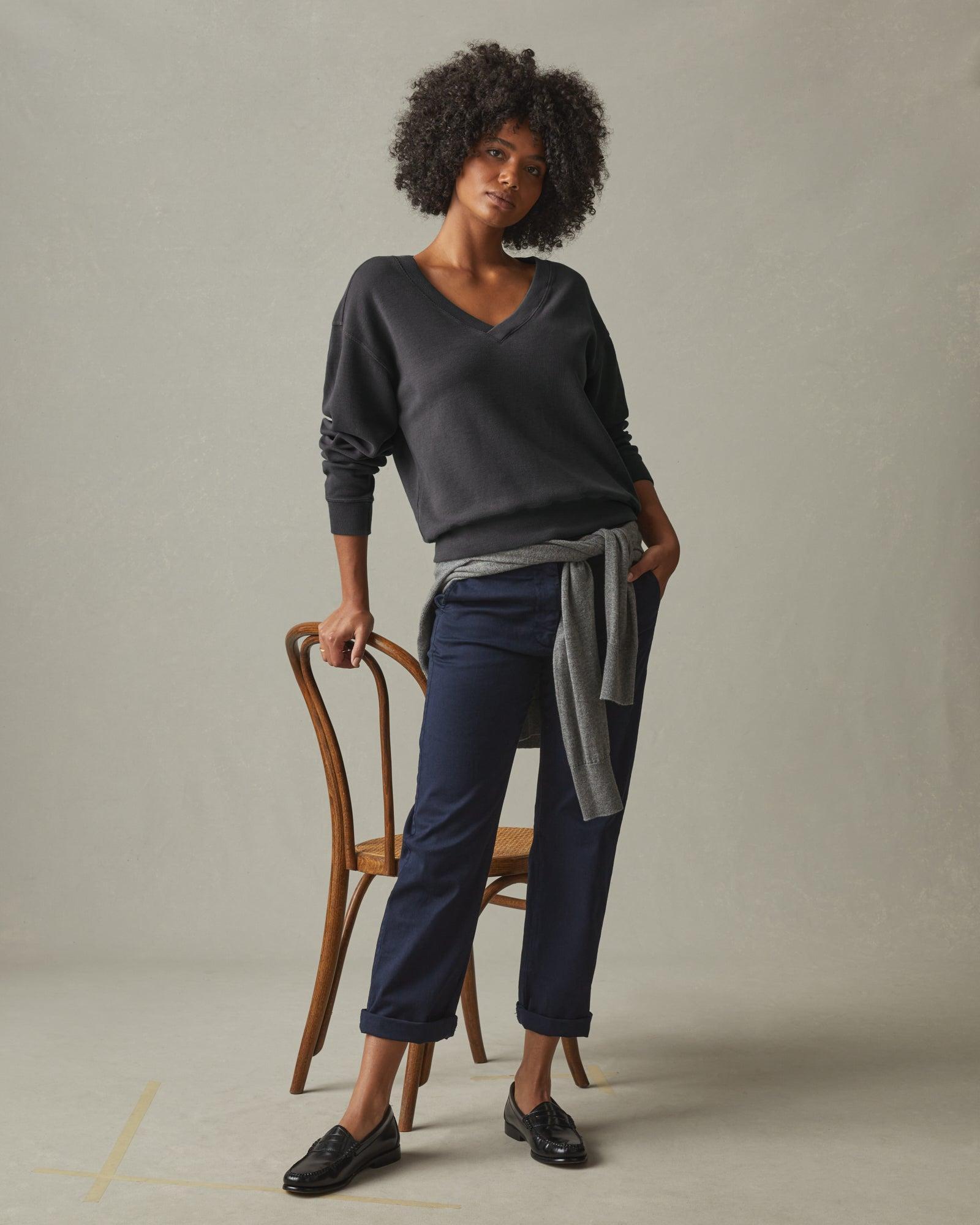 Women's Cotton V-Neck Sweater - Stone Female Product Image