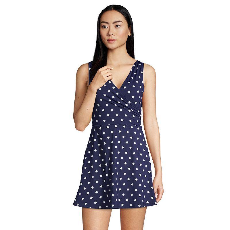 Petite Lands' End UPF 50 Tummy Control Surplice One-Piece Swim Dress, Women's, Size: 4 Petite, Deep  Blue Product Image