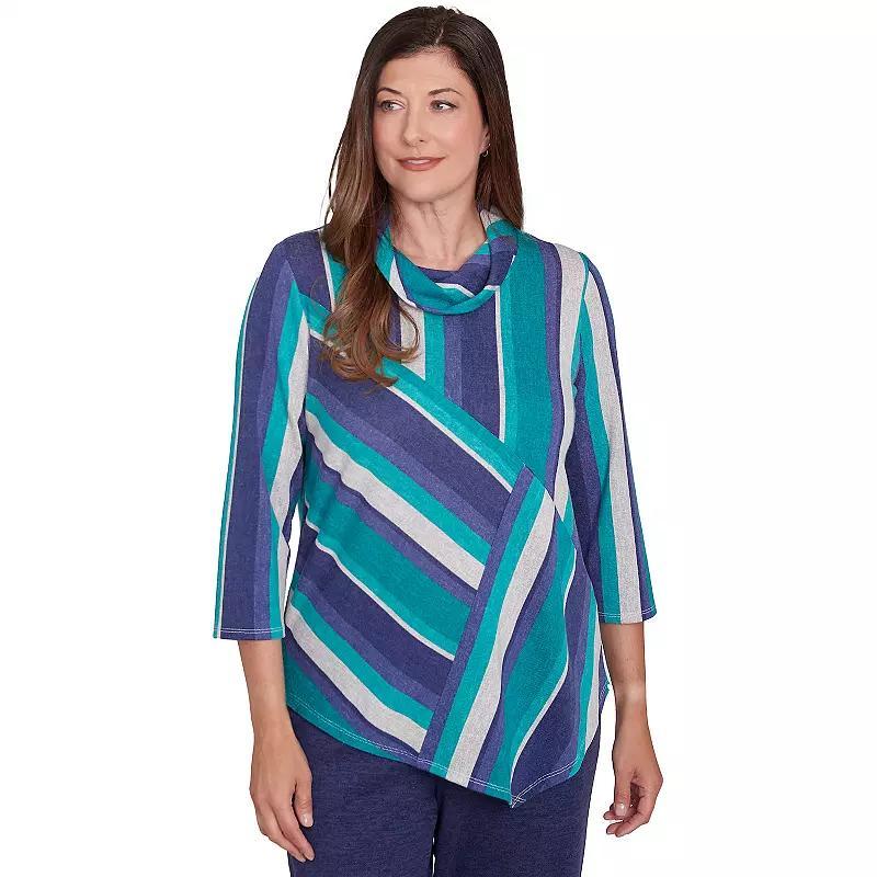 Women's Alfred Dunner Cowl Neck Striped Top, Size: Medium, Multi Green Product Image