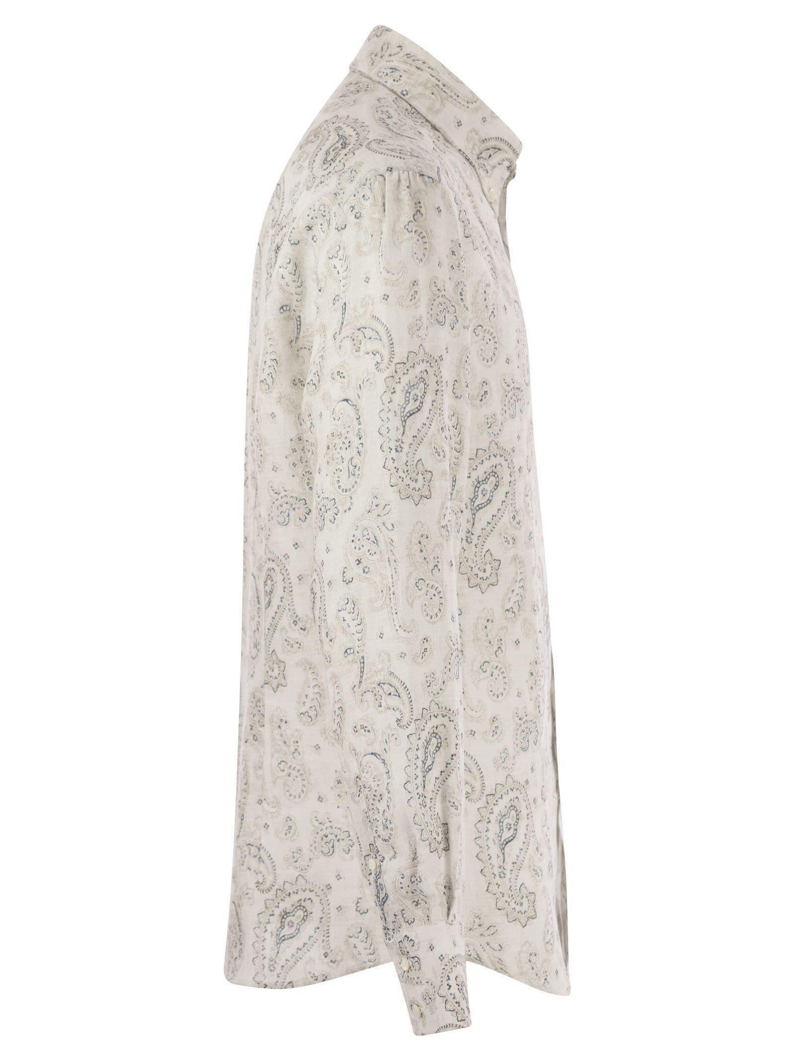 BRUNELLO CUCINELLI Paisley-printed Long-sleeved Shirt In White Product Image
