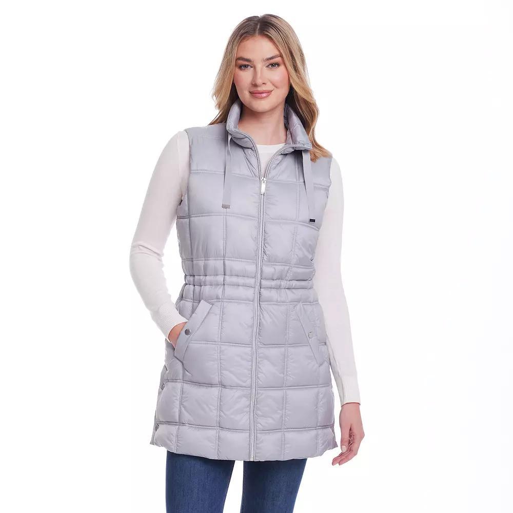 Women's Weathercast Box Quilted Longline Puffer, Size: Medium, Silver Product Image