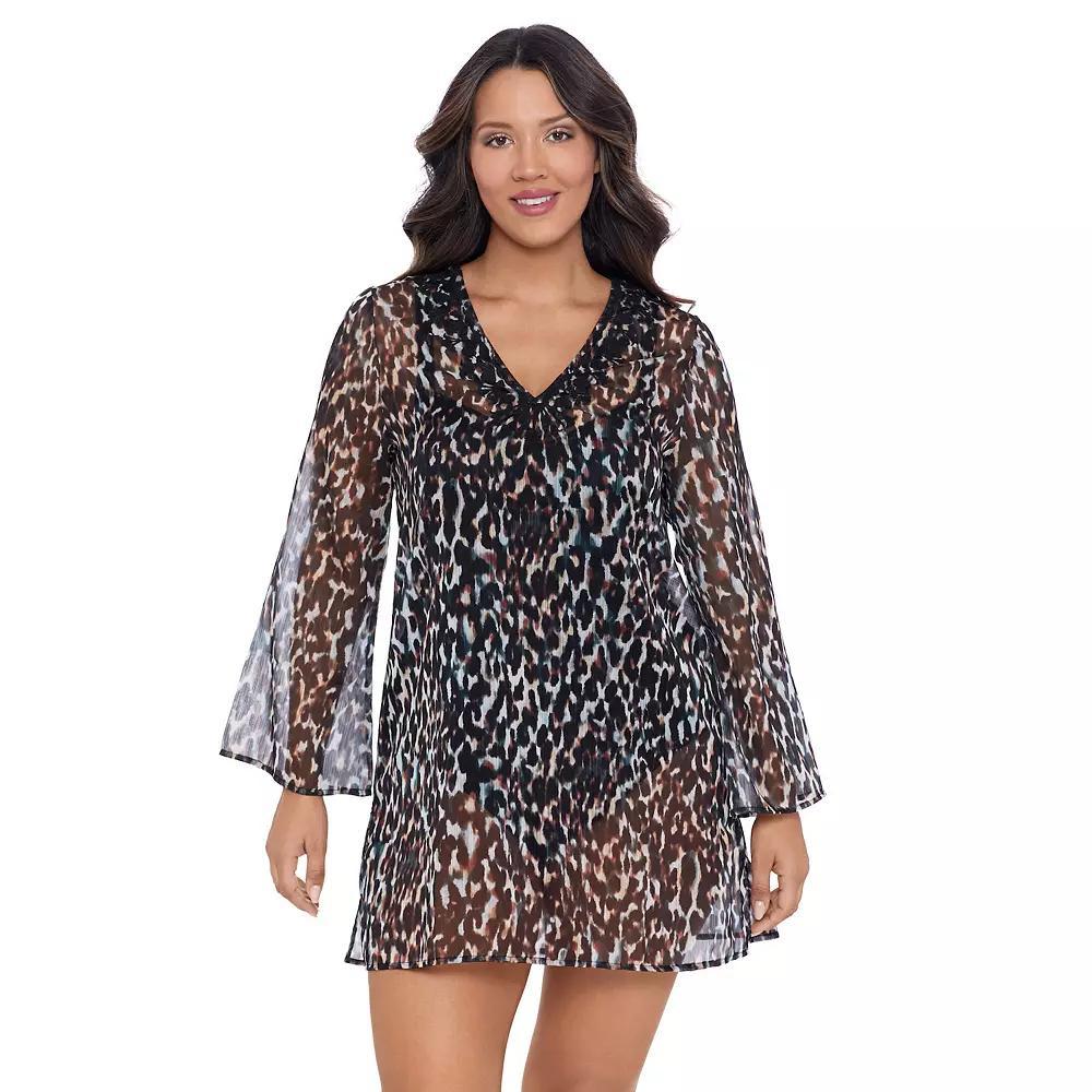Women's Trimshaper Solid Embroidered Coverup Dress, Size: Large, Brown Product Image