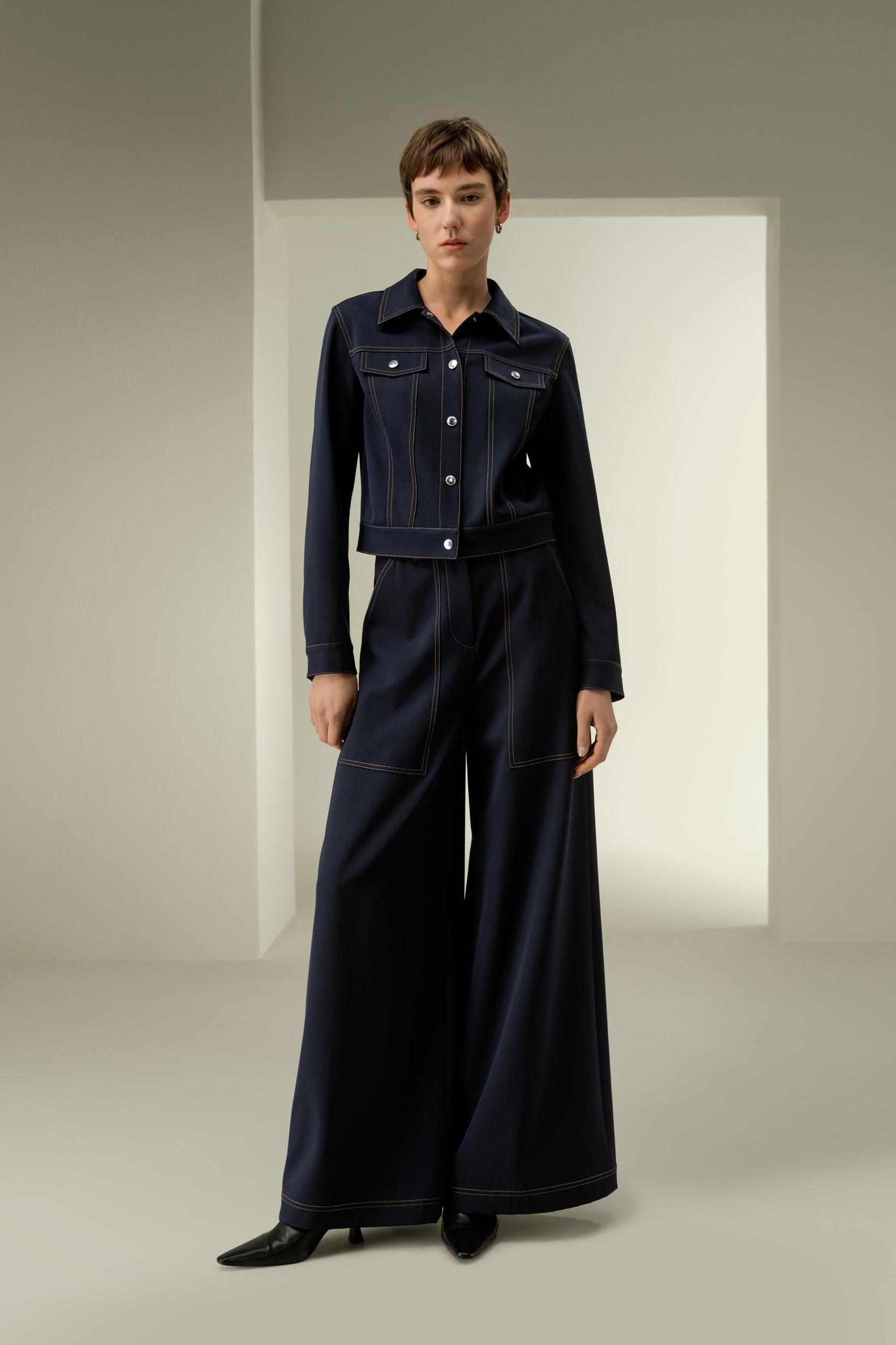 Denim-Inspired Wide Leg Wool Pants Product Image