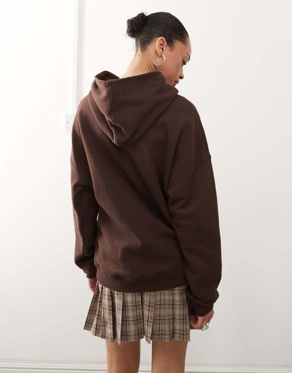 Motel oversized slogan hoodie in bitter chocolate Product Image