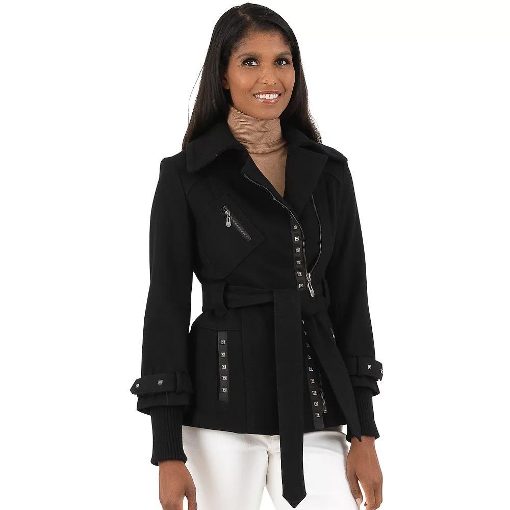 Women's Fleet Street Asymmetrical Belted Wool-Blend Coat, Size: Small, Black Product Image