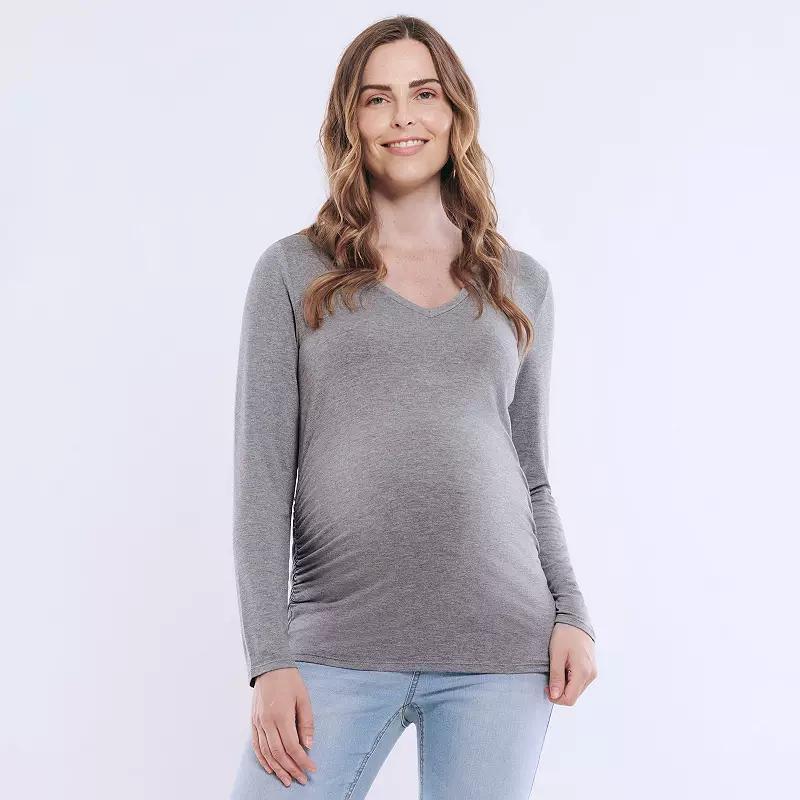 Maternity Motherhood® V-Neck Side Ruched Long Sleeve Tee, Women's, Size: Medium-Mat, White Product Image