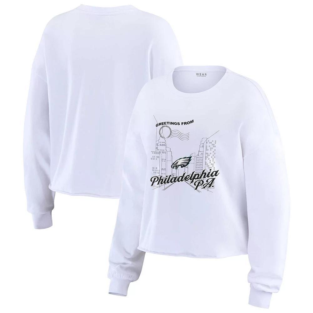 Women's WEAR by Erin Andrews White Philadelphia Eagles Postcard Cropped Long Sleeve Top, Size: Medium Product Image