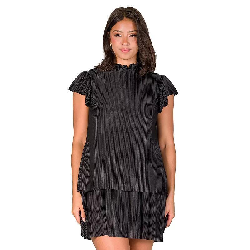 Women's 24Seven Comfort Apparel Ruffle Cap Sleeve High Neck Pleated Tiered Mini Dress, Size: XL Product Image