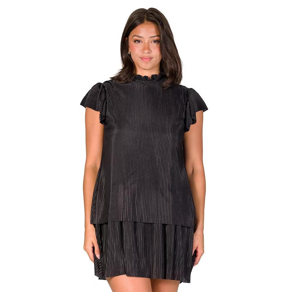 Women's 24Seven Comfort Apparel Ruffle Cap Sleeve High Neck Pleated Tiered Mini Dress, Size: XL Product Image