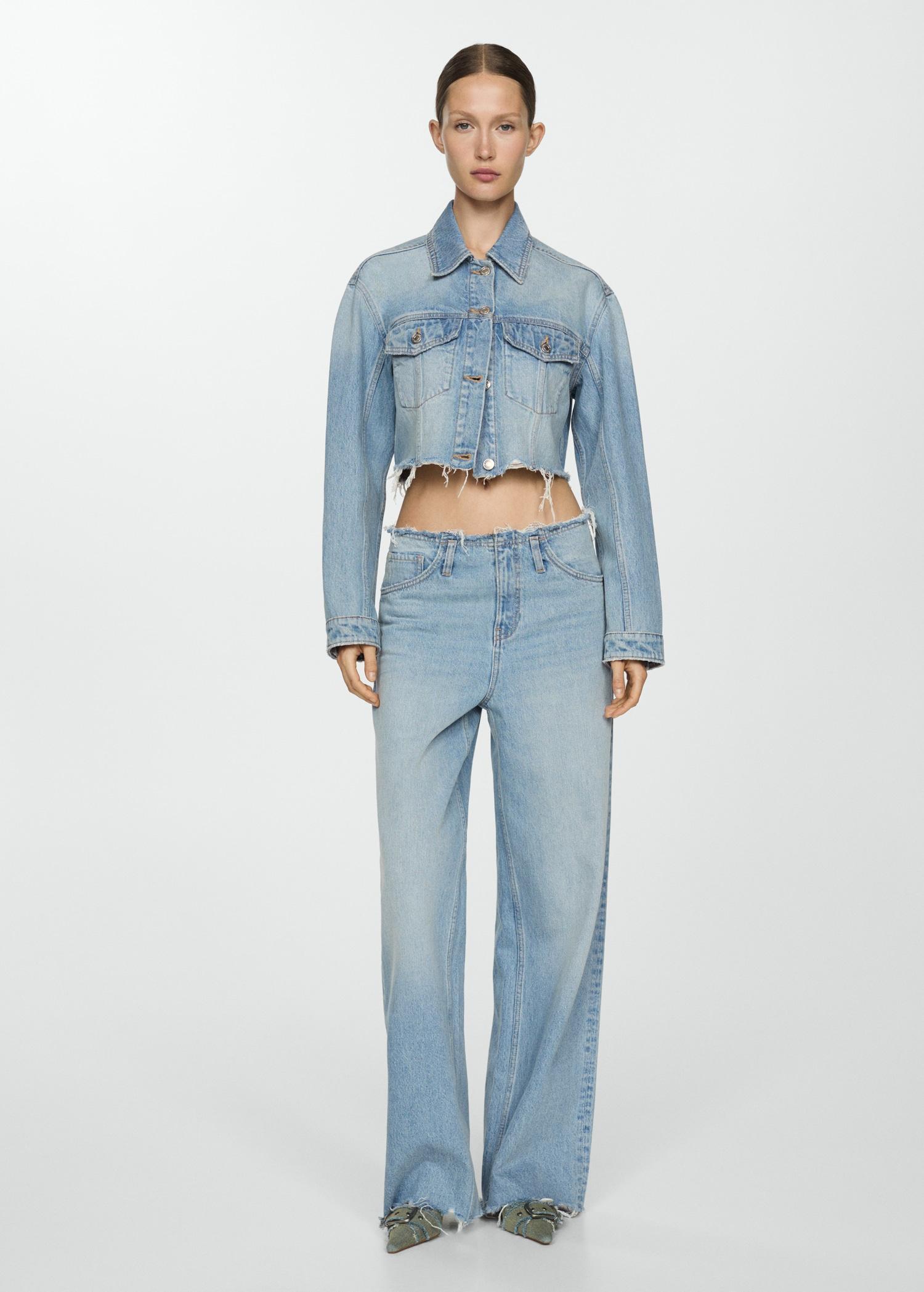 Denim jacket with frayed hem - Women | MANGO USA Product Image