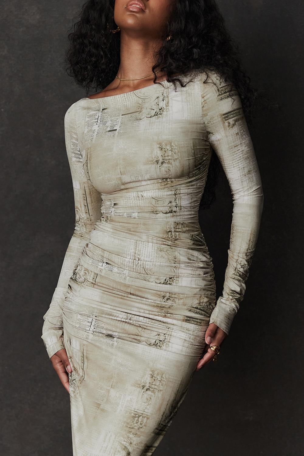 Lanetta Pale Sage Print Maxi Dress Product Image