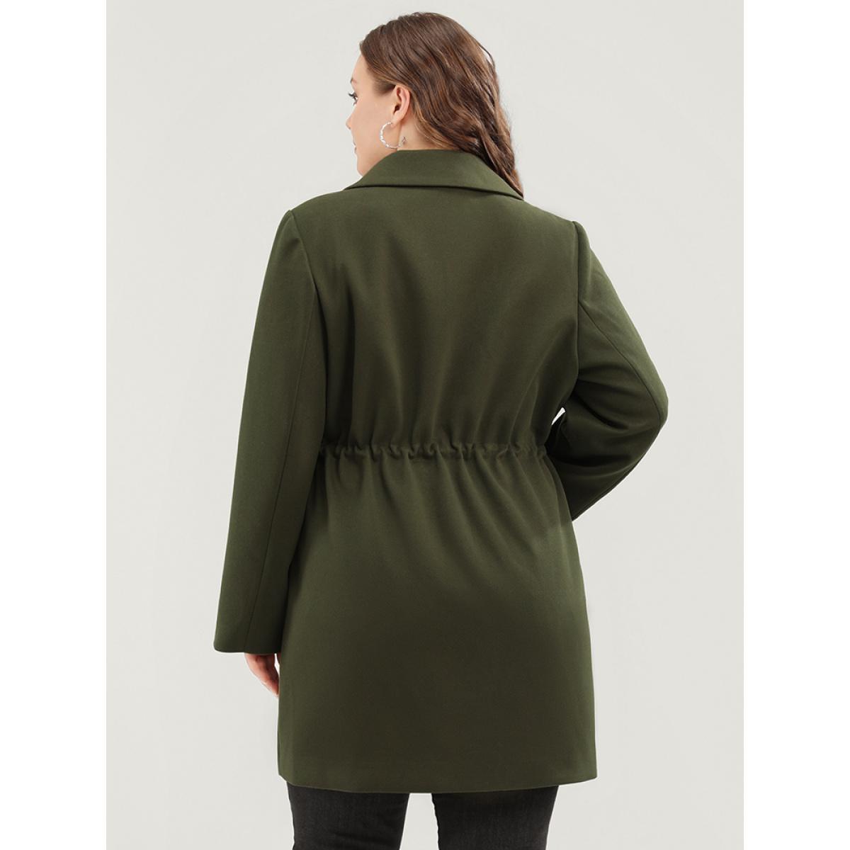 Plus Size Solid Button Up Pocket Drawstring Shirt Collar Coat Women ArmyGreen Casual Ladies Dailywear Winter Coats BloomChic 22-24/3X Product Image
