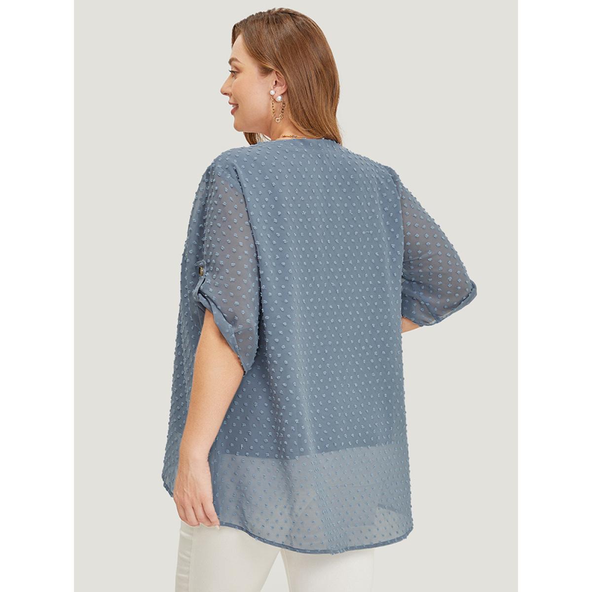 Plus Size Stone Polka Dot Crossover Hem Mesh Cuffed Sleeve Notched Blouse Women Office Half Sleeve Notched collar Dailywear Blouses BloomChic 26/4X Product Image