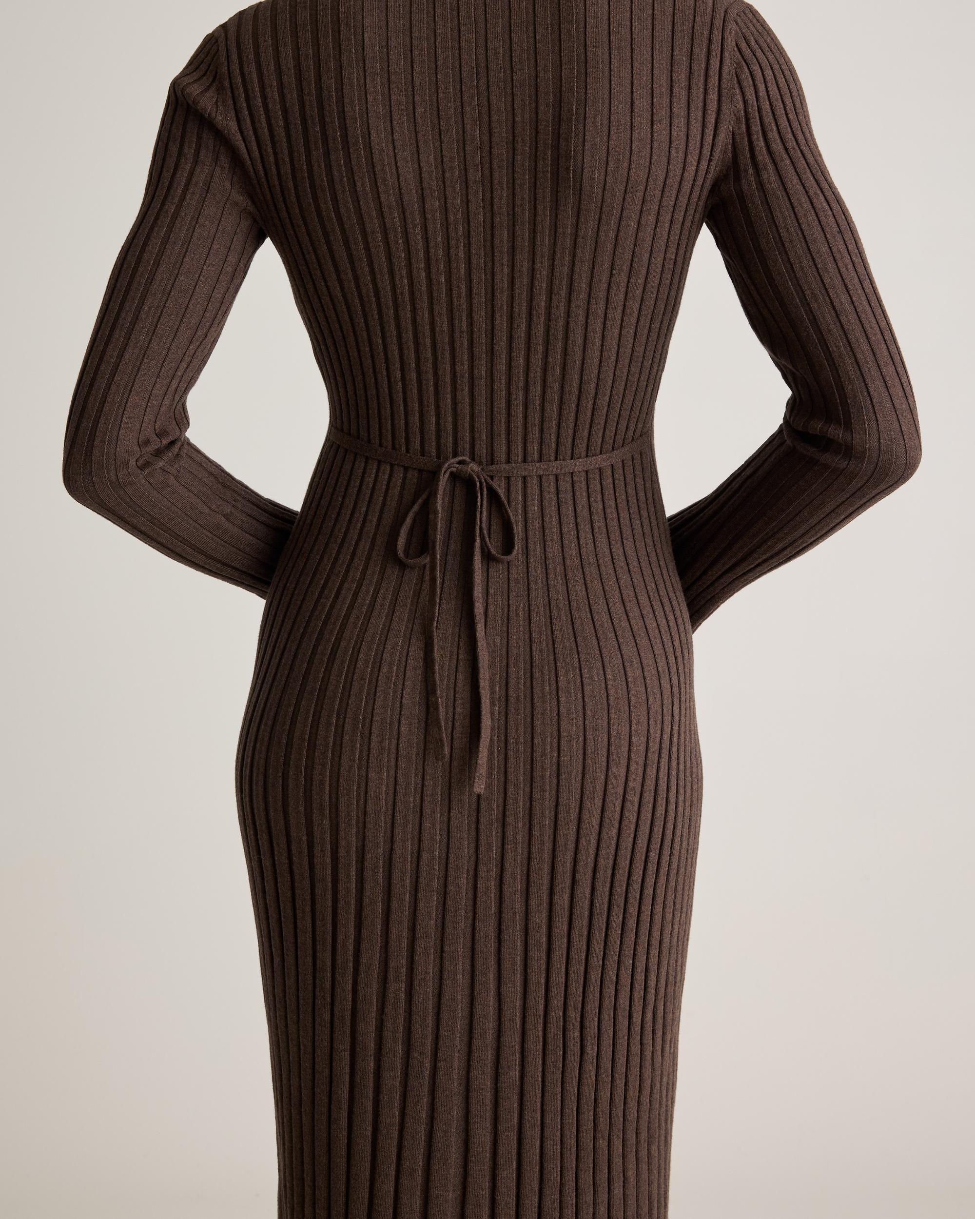 Quince | Women's Cotton Cashmere Ribbed Long Sleeve V-Neck Midi Dress Size XL Product Image