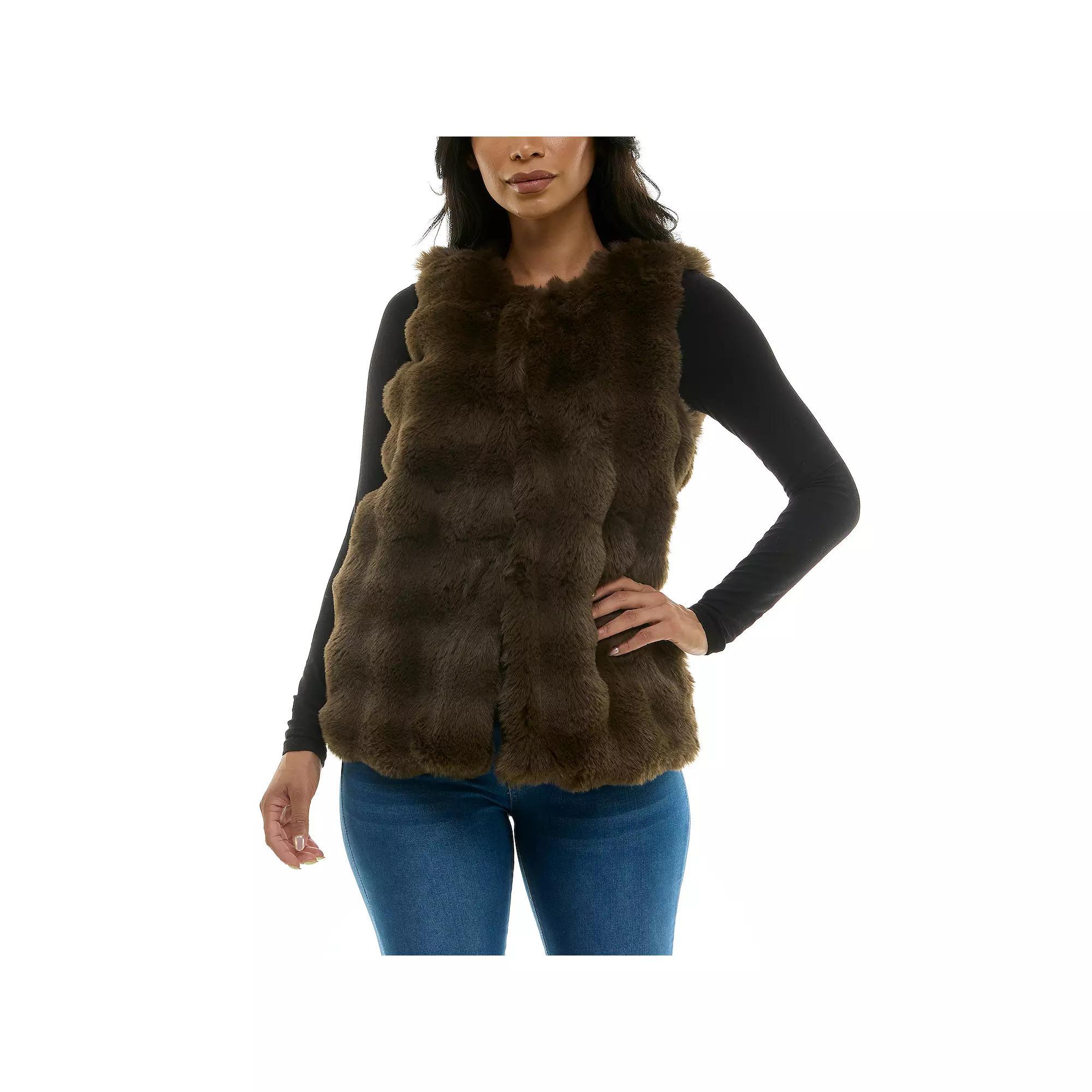 Women's Nina Leonard Collared Faux Fur Vest, Size: XL, Deep Grey Product Image