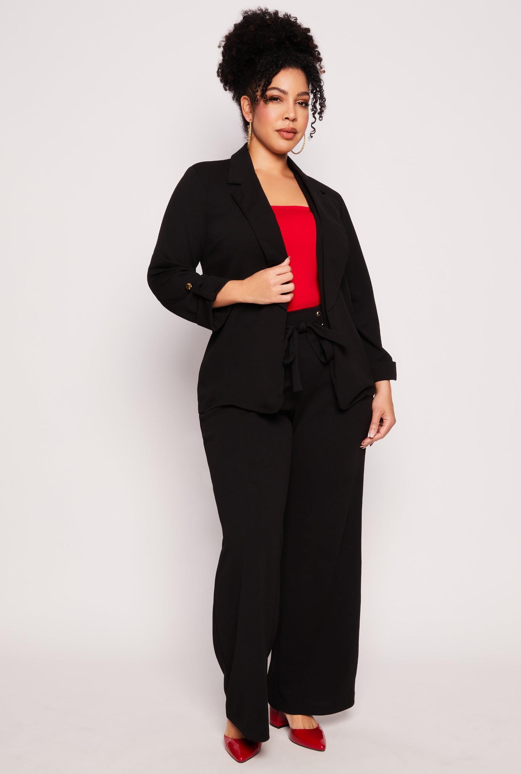 Womens Plus Size Crepe Knit Wide Leg Pants Product Image