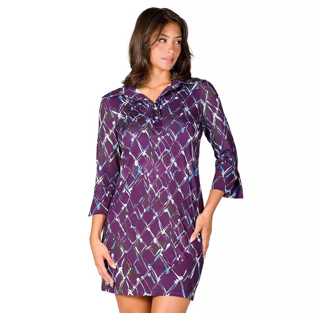 Women's 24Seven Comfort Apparel Geometric 3/4-Sleeve Collar Mini Dress, Size: Small, Purple Team Product Image