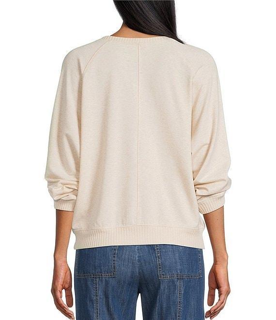 Nurture Petite Knit Crew Neck 3/4 Sleeve Embroidered Top Product Image
