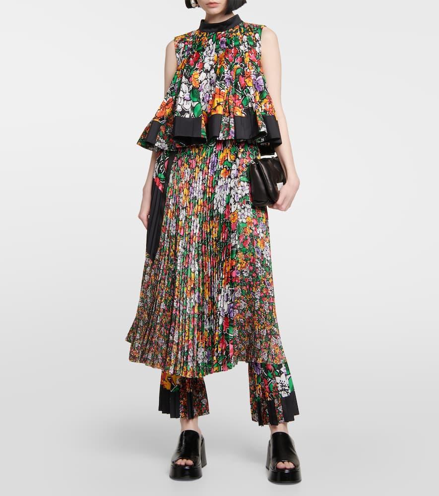 SACAI Floral-print Pleated Midi Skirt With Belt In Neutral Product Image