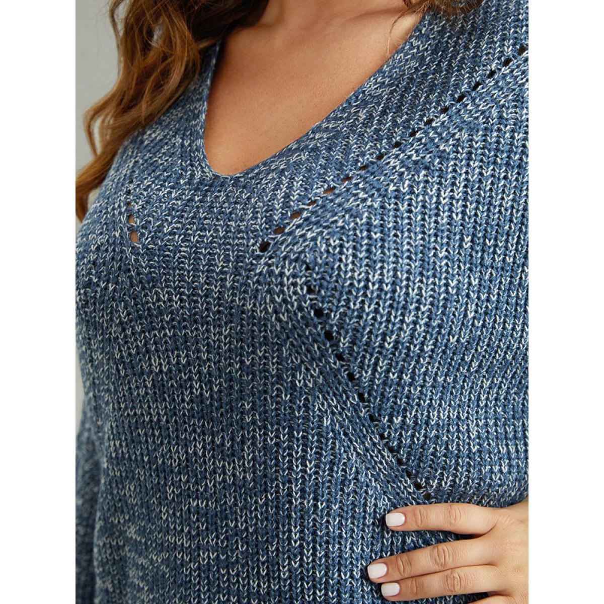 Plus Size Heather Elastic Cuffs Cut Out Pullover Stone Women Casual Loose Long Sleeve V-neck Dailywear Pullovers BloomChic 14-16/1X Product Image