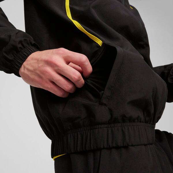 PUMA Borussia Dortmund Pre-Match Men's Woven Soccer Jacket in Black/Faster Yellow Product Image