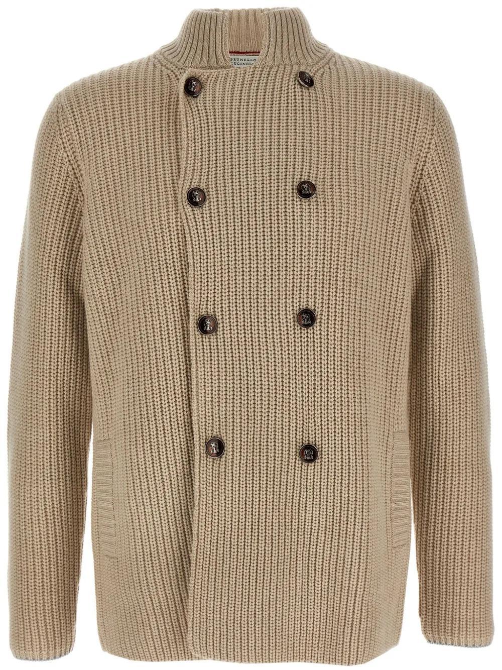 BRUNELLO CUCINELLI Double-breasted Cardigan In Beige Product Image