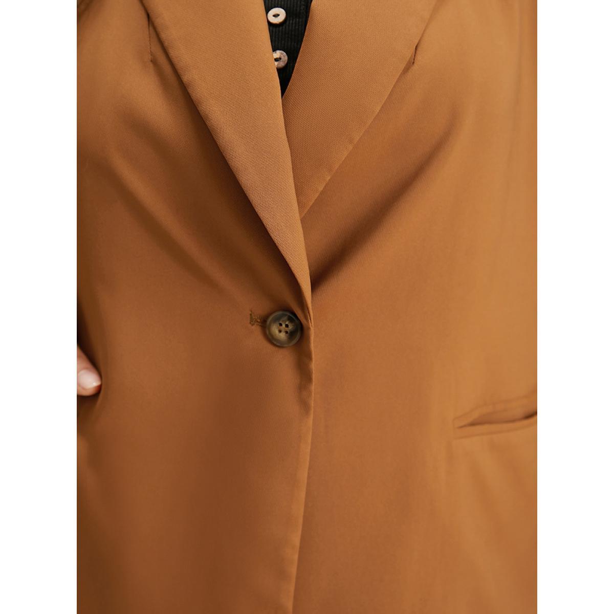 Plus Size Halloween Plain Lapel Collar Patched Pocket Blazer Bronze Women Dailywear Plain Plain Sleeve Long Sleeve Lapel Collar 22-24/3X Pocket Casual Blazers BloomChic Product Image