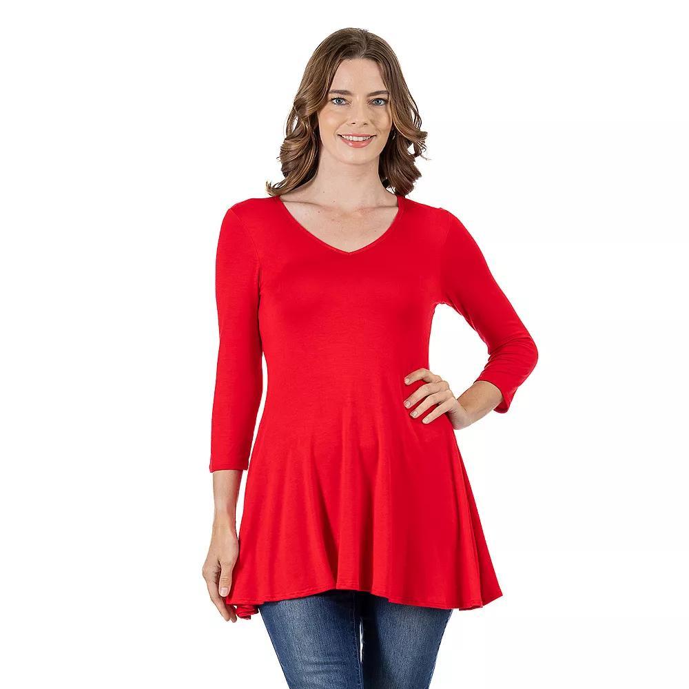 Women's 24Seven Comfort Apparel V Neck Tunic Top, Size: Large, Penny Product Image