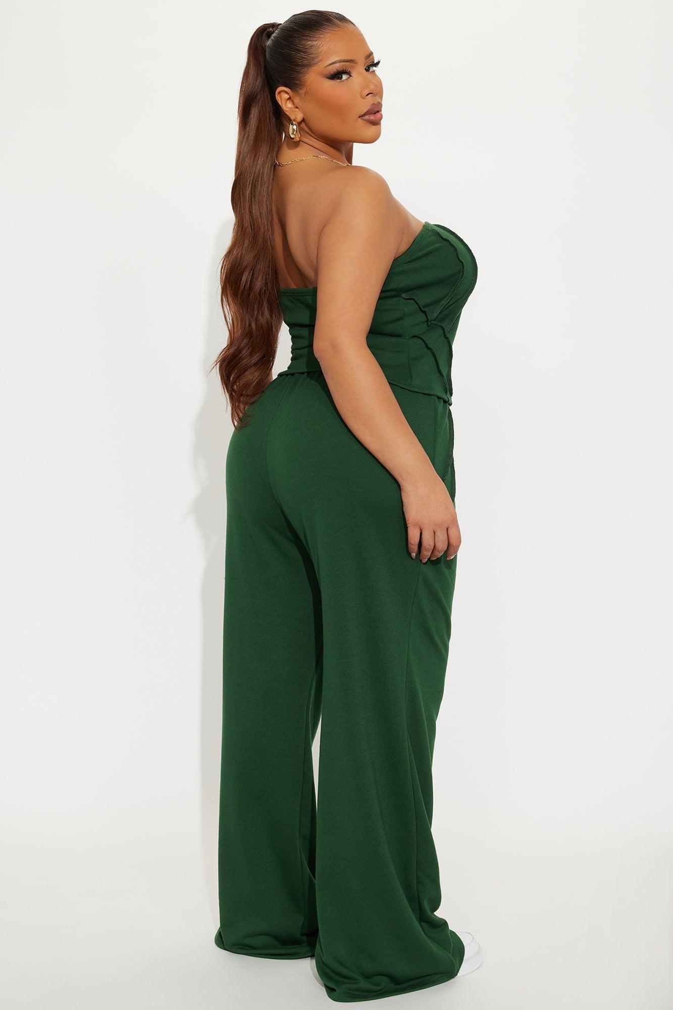 Bree Strapless Wide Leg Pant Set - Hunter Green Product Image