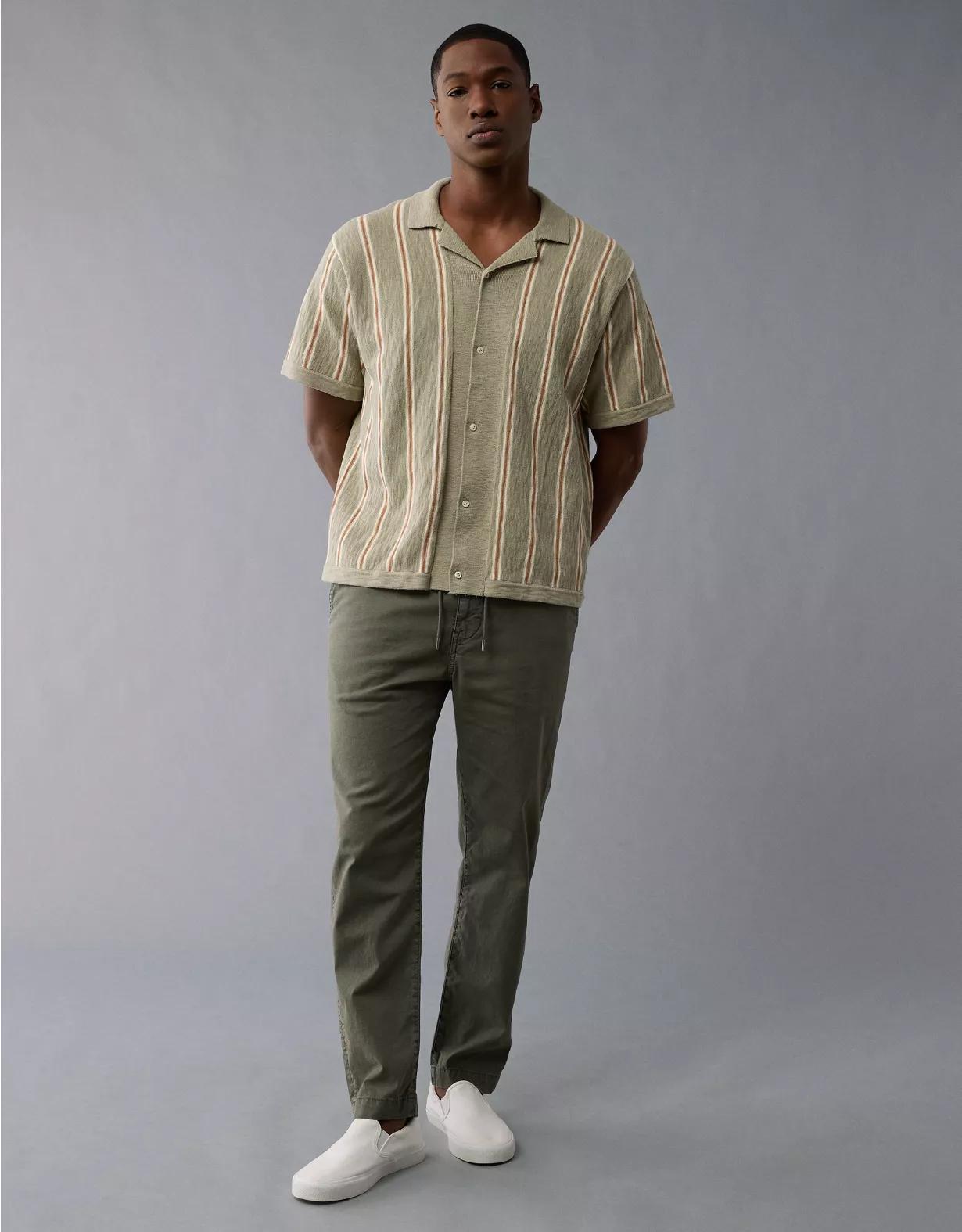 AE Weekend Striped Button-Up Sweater Polo Shirt Product Image