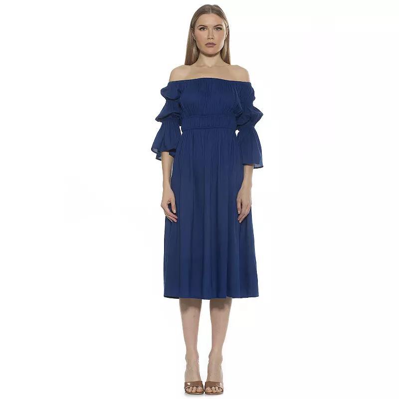 Women's ALEXIA ADMOR Rey Off-the-Shoulder Midi Dress, Size: 4, Teal Blue Product Image