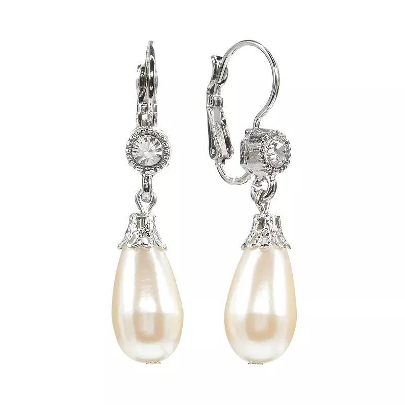 1928 Silver Tone Crystal & Simulated Pearl Drop Earrings, Womens, Grey Product Image