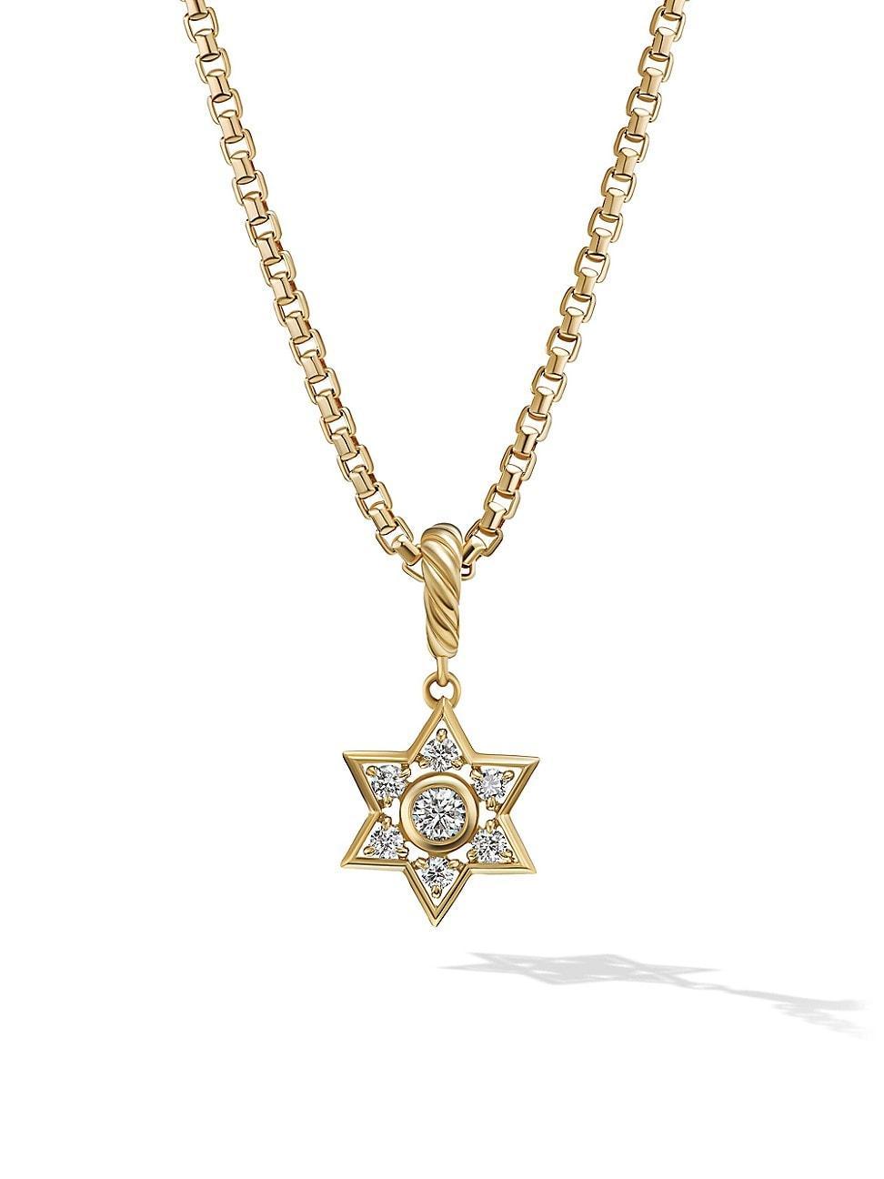Womens Star of David Amulet in 18K Yellow Gold with Center Diamond, 13.2mm Product Image