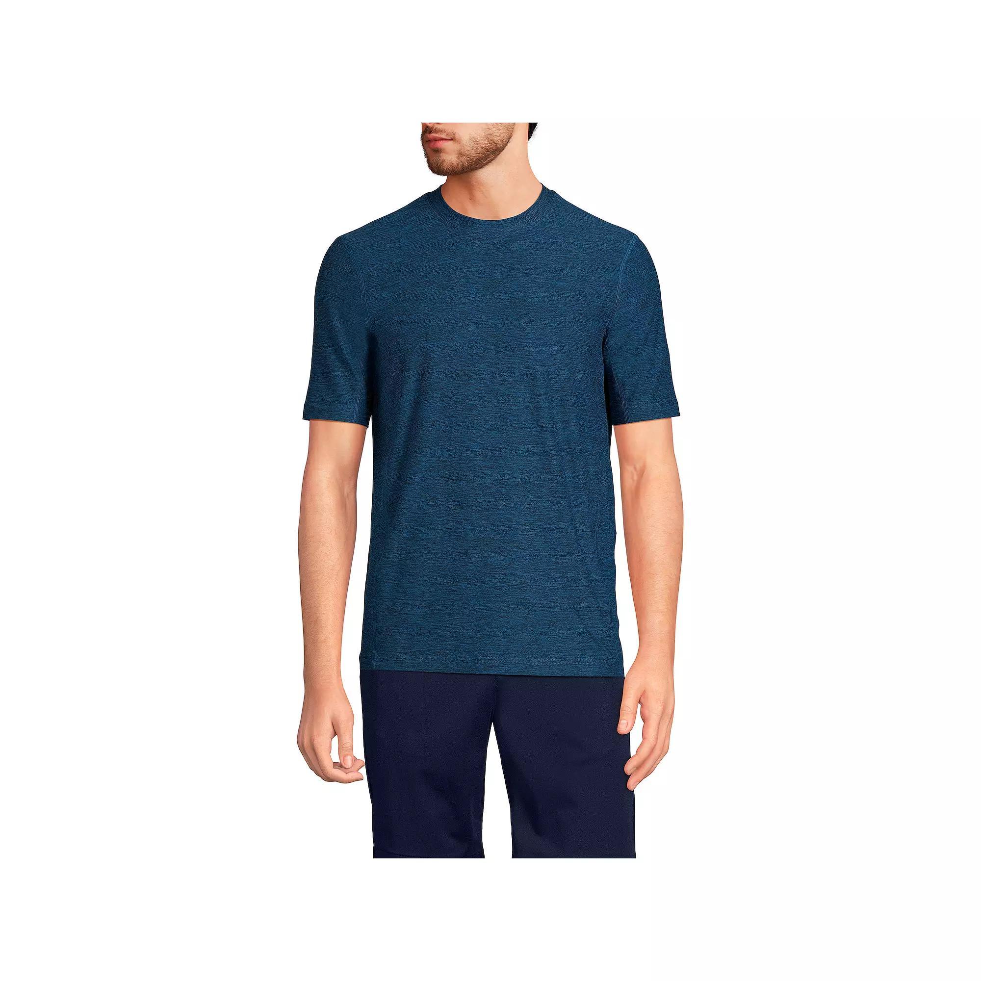 Men's Lands' End Short Sleeve Performance Hybrid Crewneck Tee, Size: Medium, Blue Spacedye Product Image
