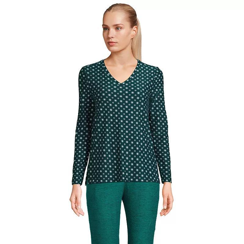 Petite Lands' End Long Sleeve Performance V-Neck Top, Women's, Size: XS Petite, Red Geo Product Image