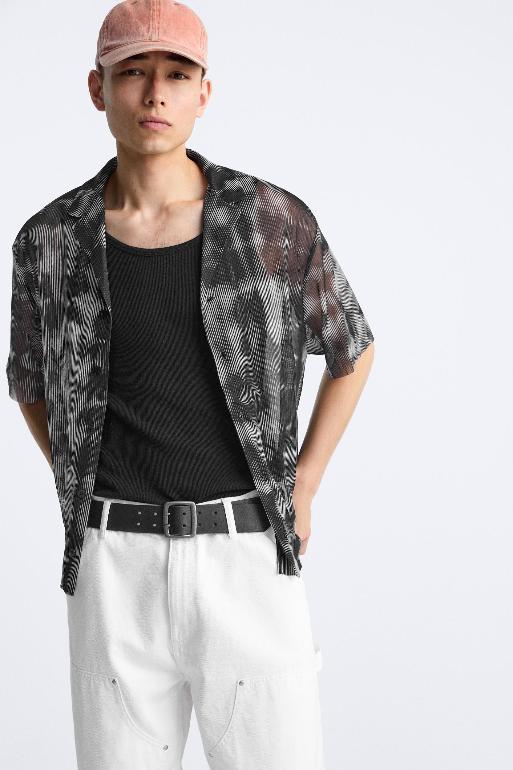 SEMI-SHEER ABSTRACT PRINT SHIRT Product Image
