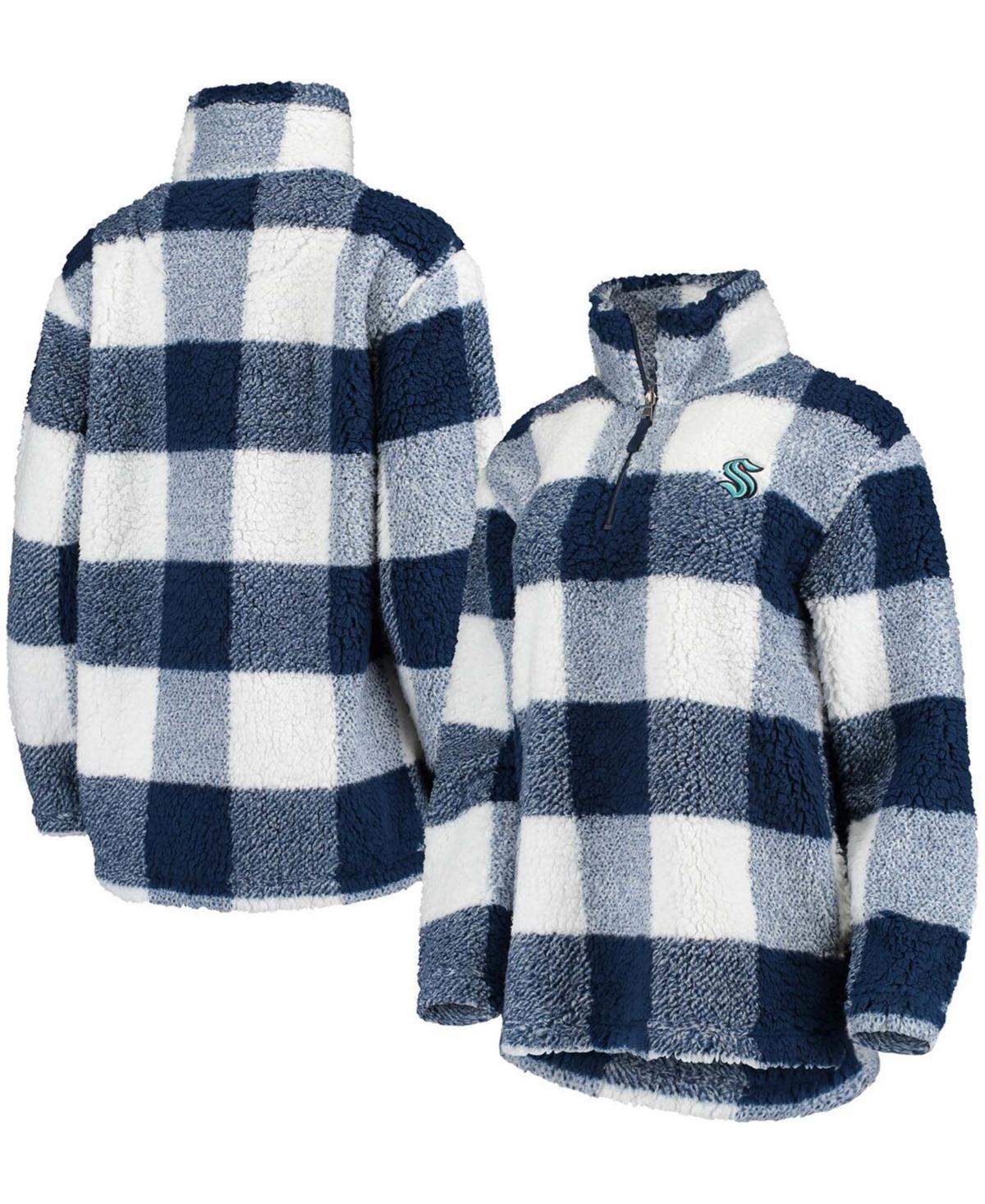 Women's G-III 4Her by Carl Banks Deep Sea Blue/White Seattle Kraken Plaid Sherpa Quarter-Zip Jacket, Size: Medium, Krk Blue Product Image