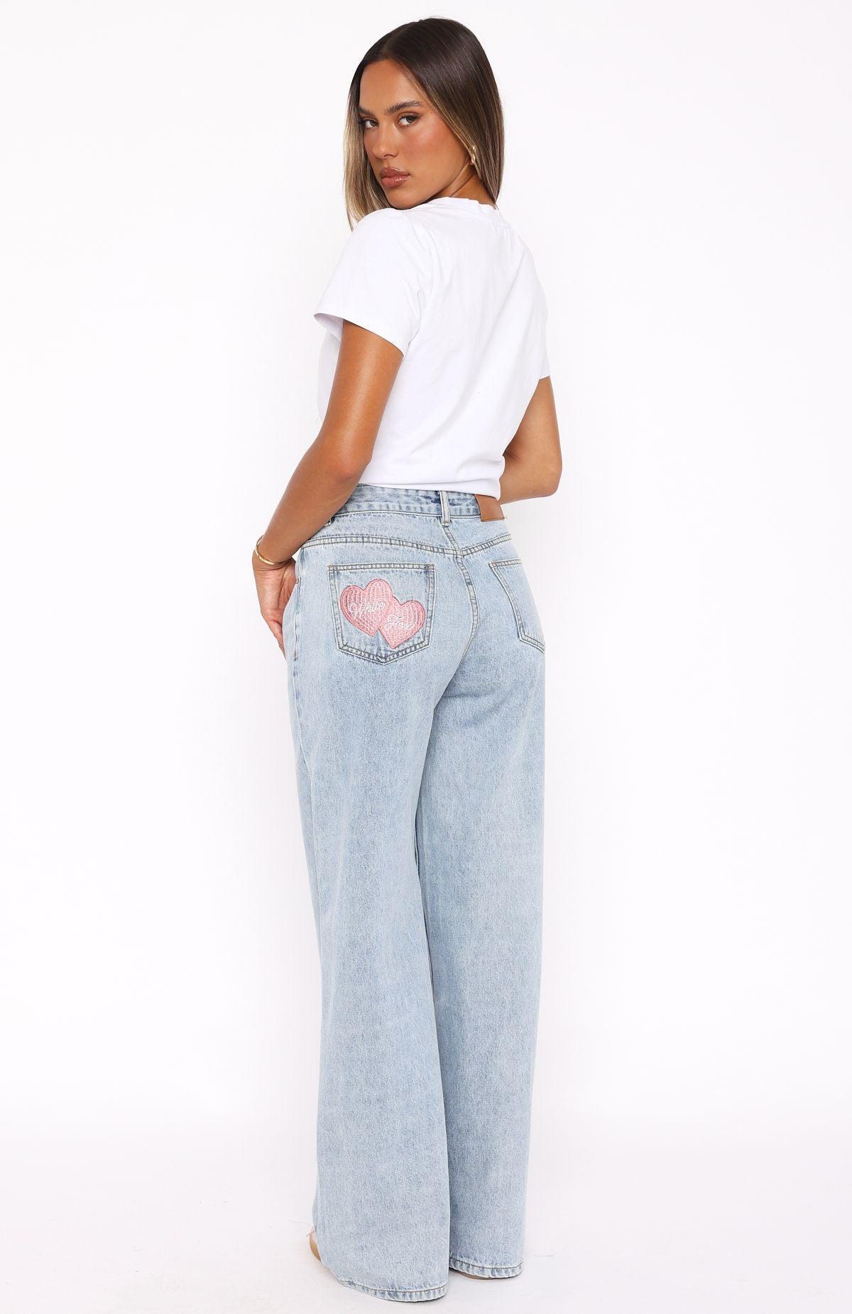 Emma Mid Rise Wide Leg Jeans Mid Blue Product Image