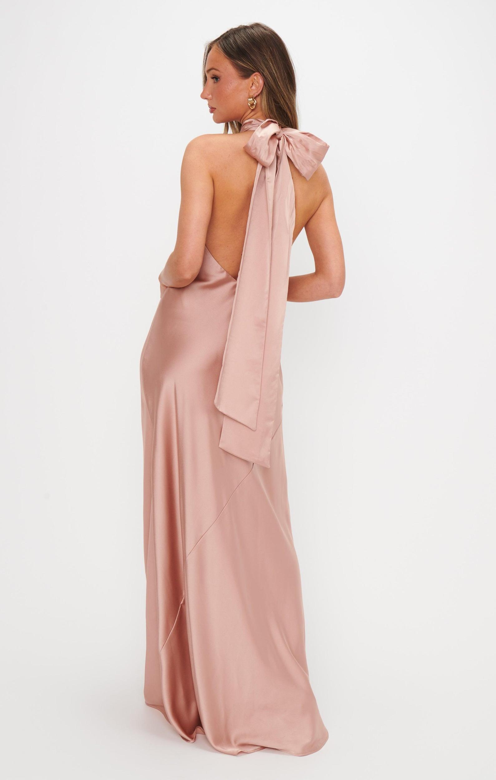 Lisa Maxi Dress ~ Rose Gold Luxe Satin Product Image