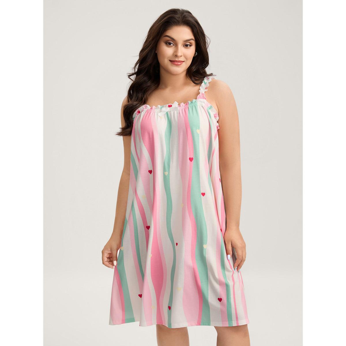 Plus Size Dreamy Stripes Cami Knit Loungewear Women Multicolor Square Neck Loungewear BloomChic 26/4X Product Image