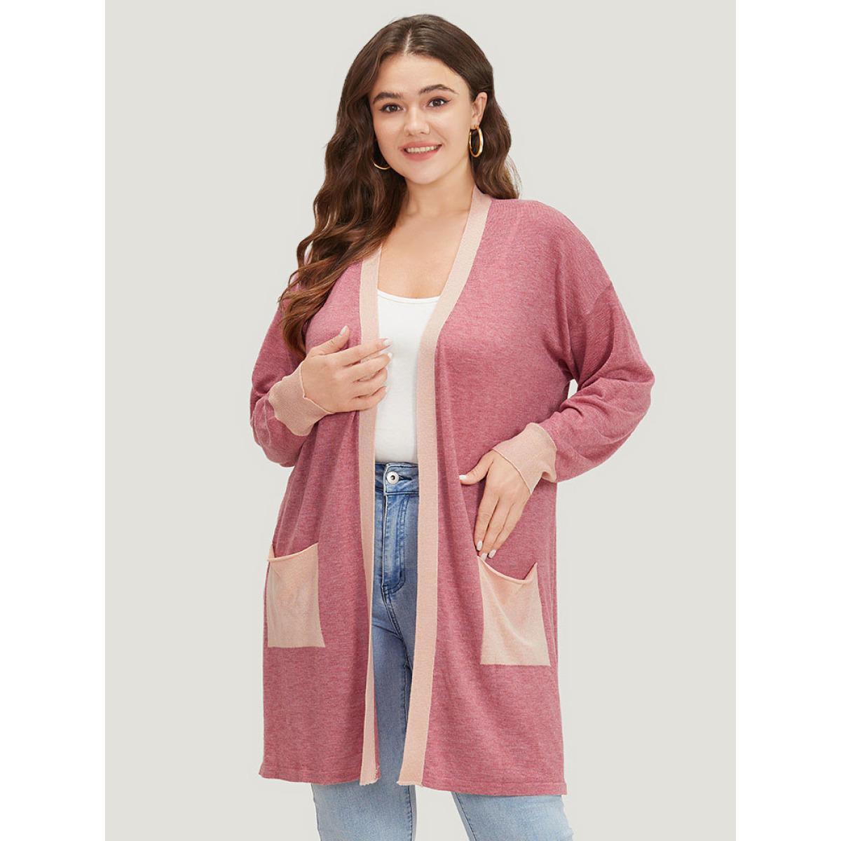 Plus Size Supersoft Essentials Two Tone Pocket Tunic Cardigan Russet Women Casual Loose Long Sleeve Dailywear Cardigans BloomChic 28/5X Product Image