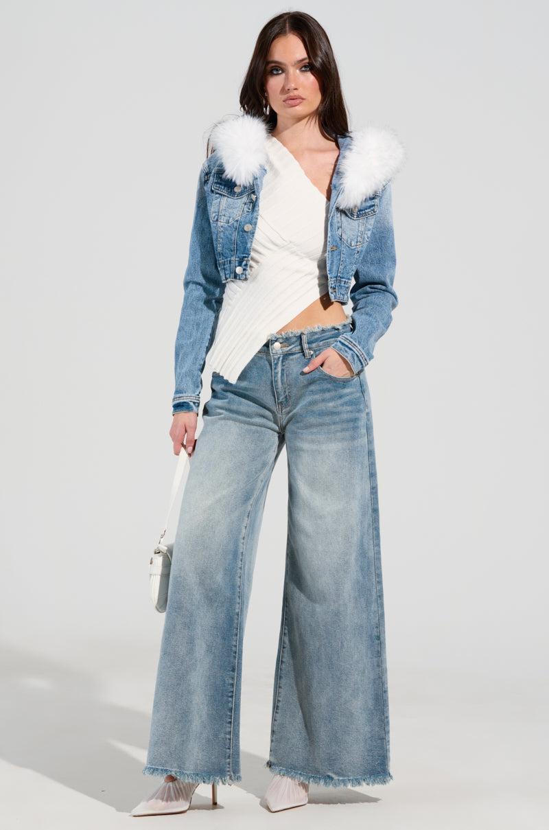 SITTING PRETTY FUR TRIM DENIM JACKET Product Image