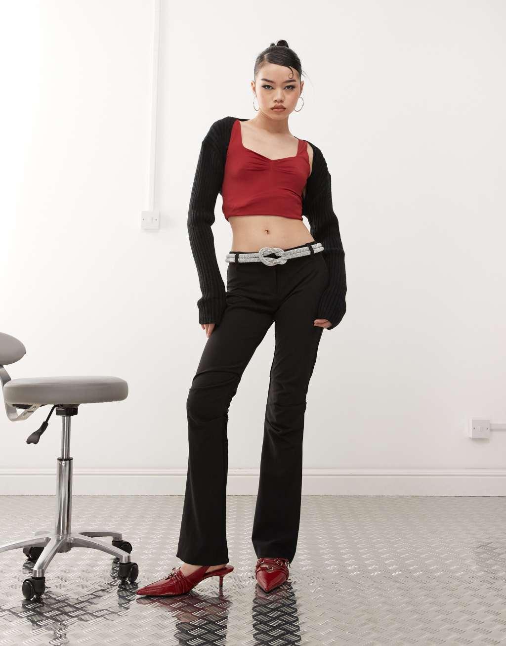 Princess Polly ribbed knit bolero in black Product Image