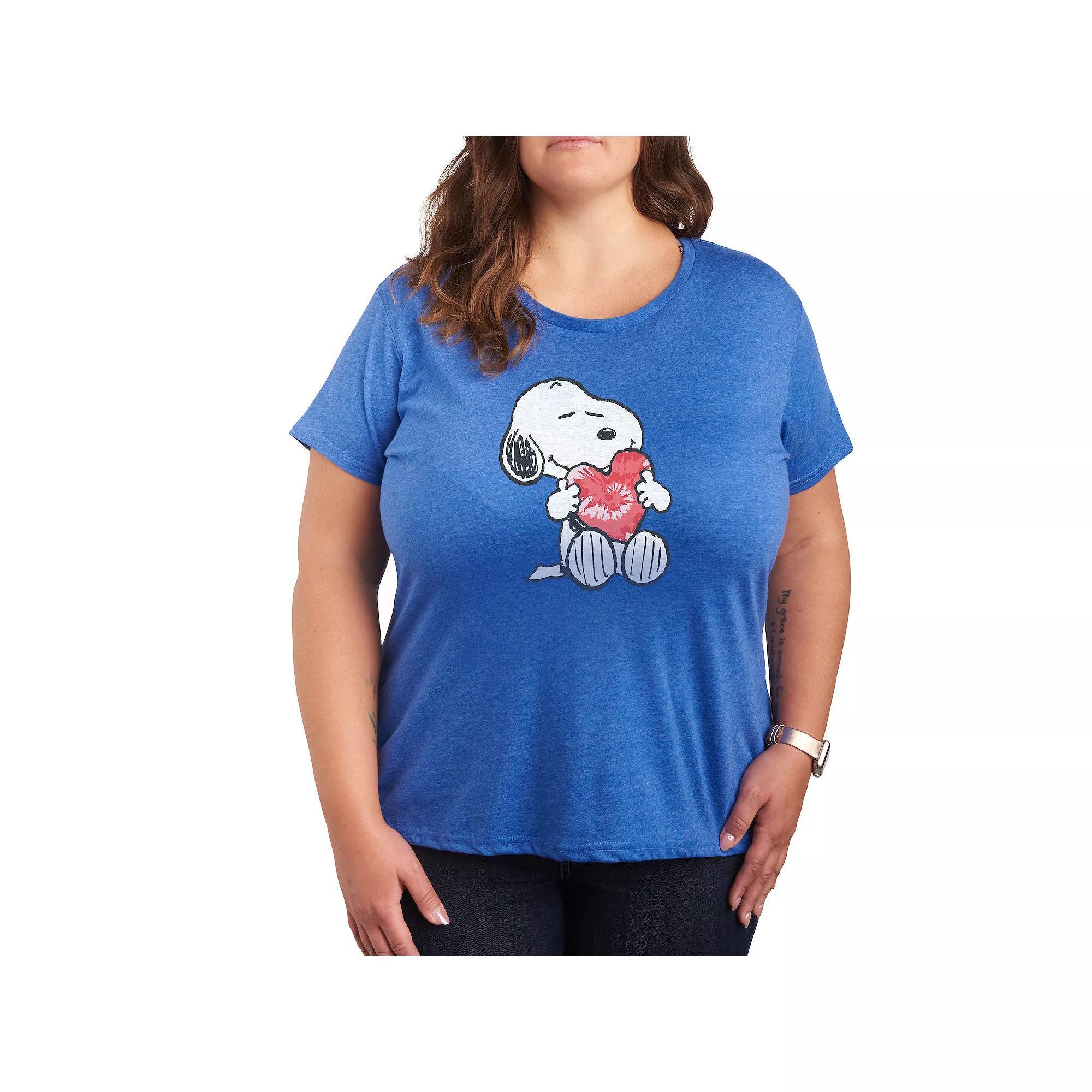 Plus Peanuts Snoopy With Heart Graphic Tee, Womens Grey Dark Red Product Image