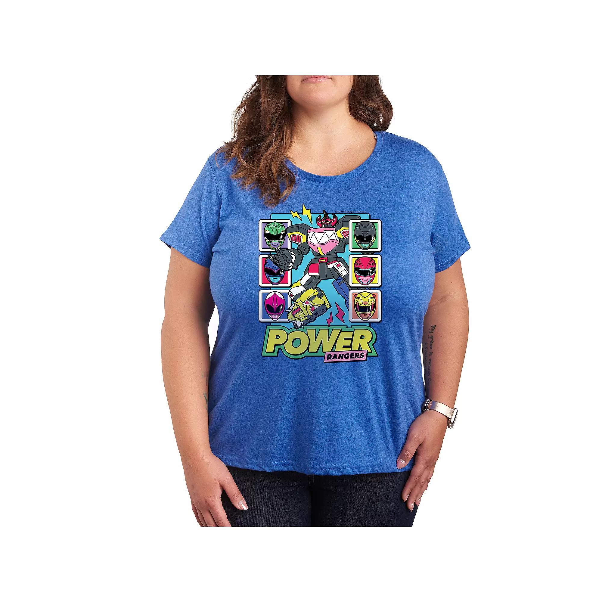 Plus Size Power Rangers Zord Heads Graphic Tee, Womens Grey Royal Blue Product Image